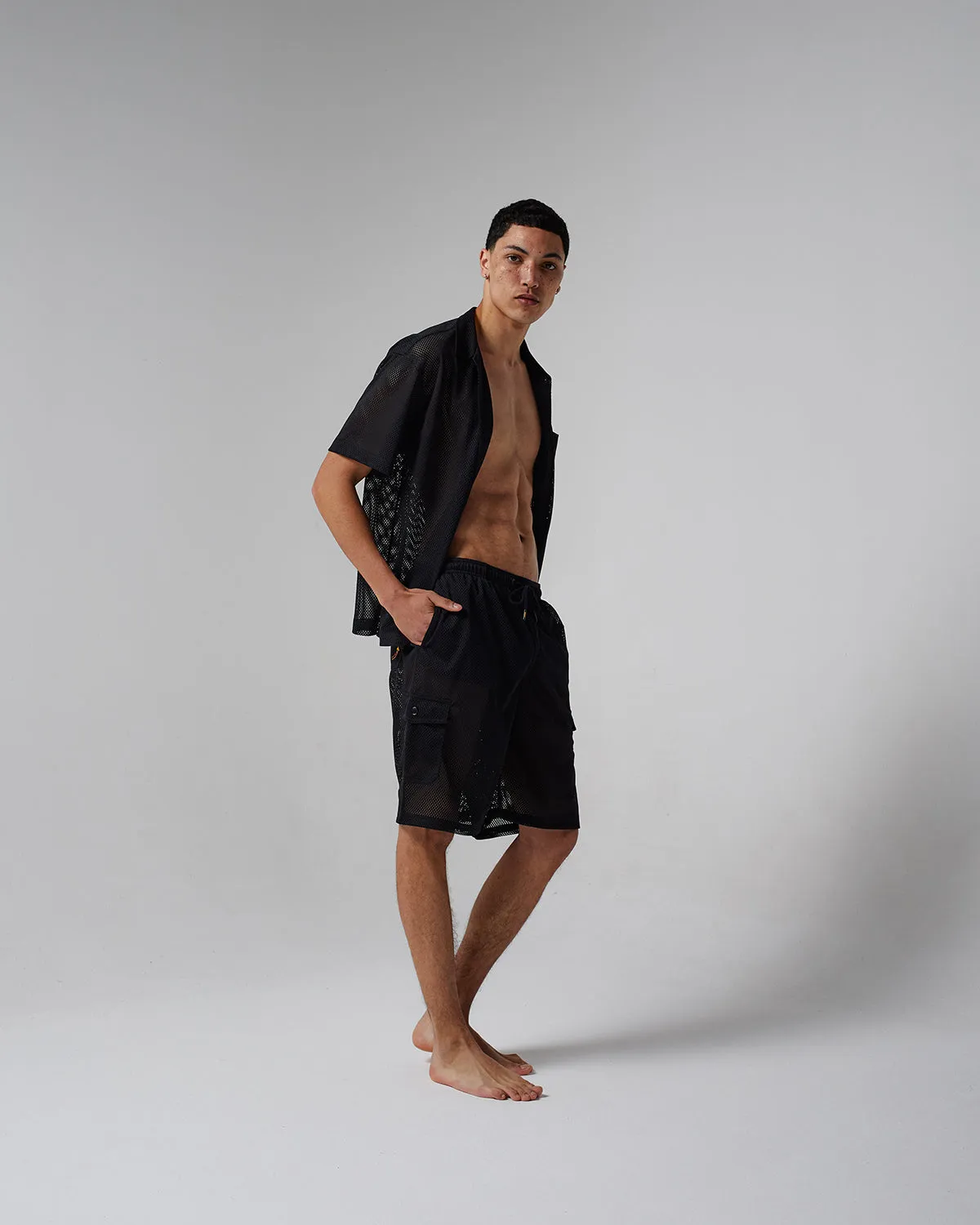 Mosso Sunwear camicia mesh nera manica corta