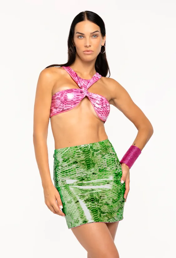 4 Giveness Rainbow Boa gonna corta verde stampa animalier
