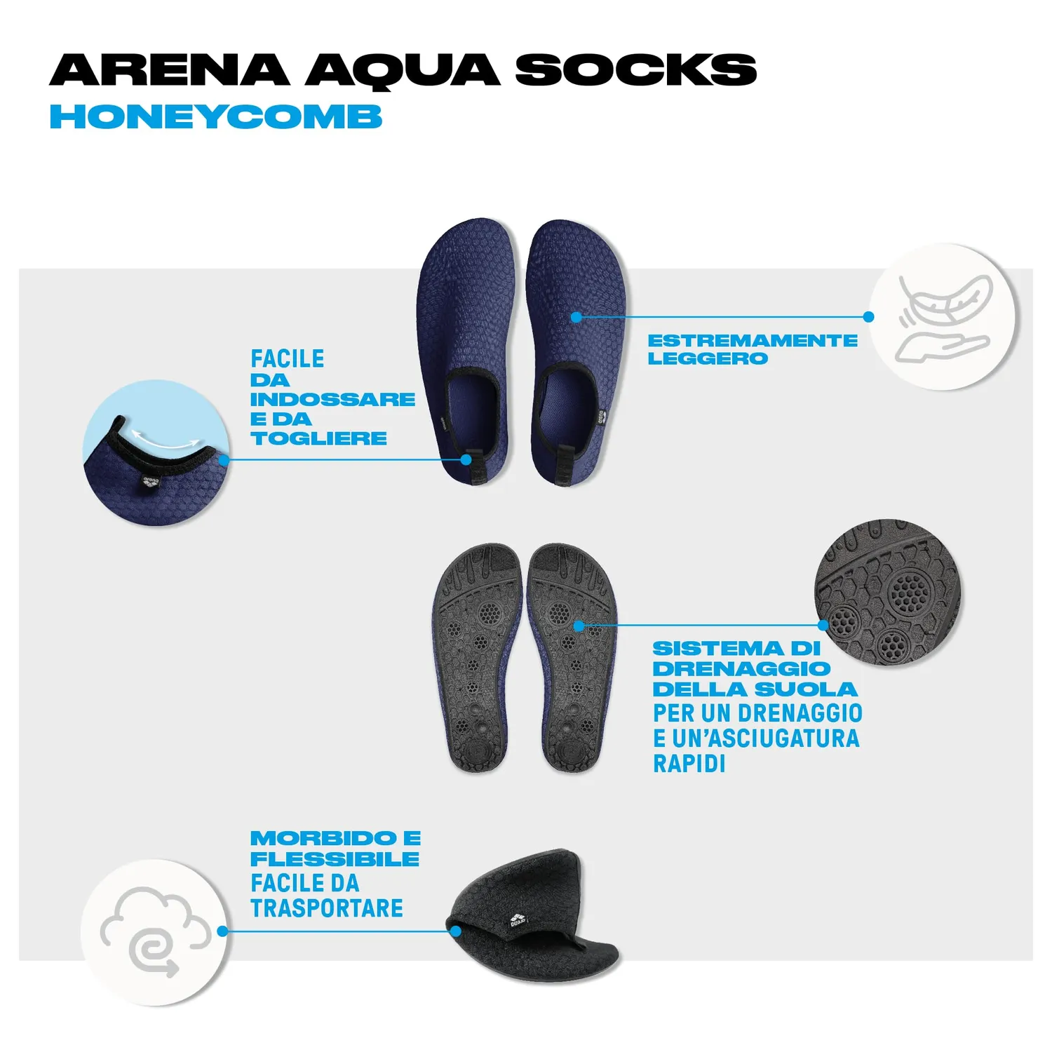 Arena Aqua Socks Honeycomb scarpette da scoglio nero antisdrucciolo