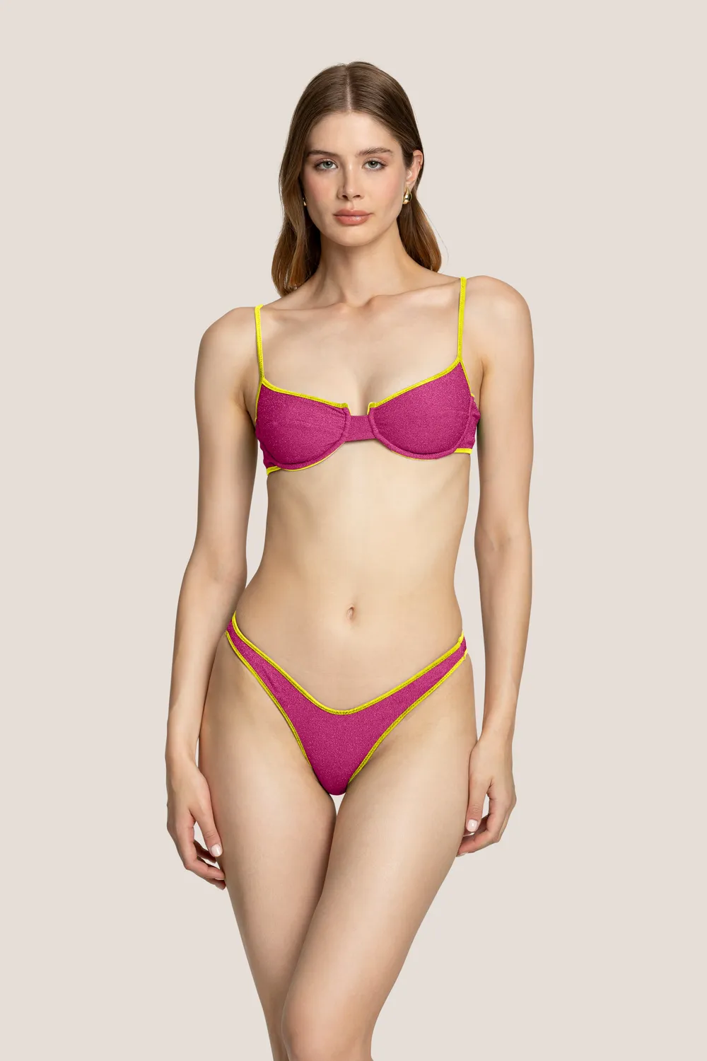 4 Giveness Lurex bikini balconcino bicolor verde-viola