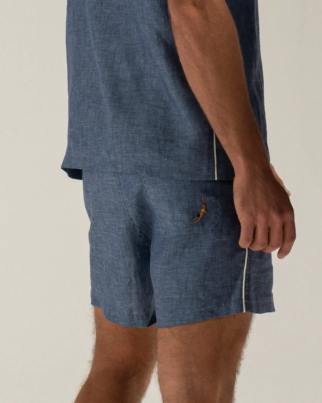 Mosso Sunwear Linen bermuda blu gamba dritta in lino