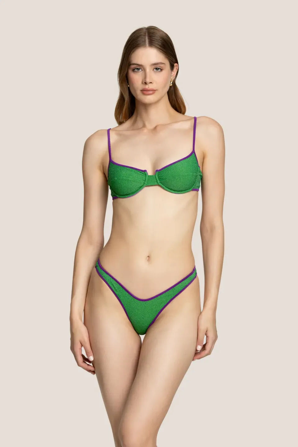 4 Giveness Lurex bikini balconcino bicolor verde-viola