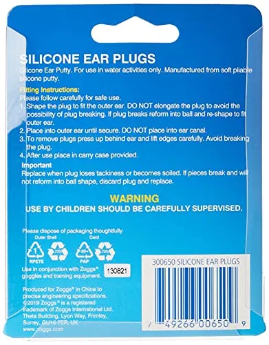 Zoggs tappi orecchie nuoto silicone 4 pezzi trasparenti