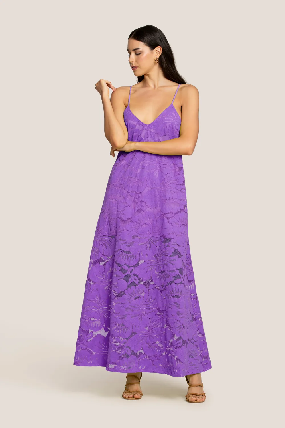 4 GIVENESS Blossom Lace abito lungo verde pizzo