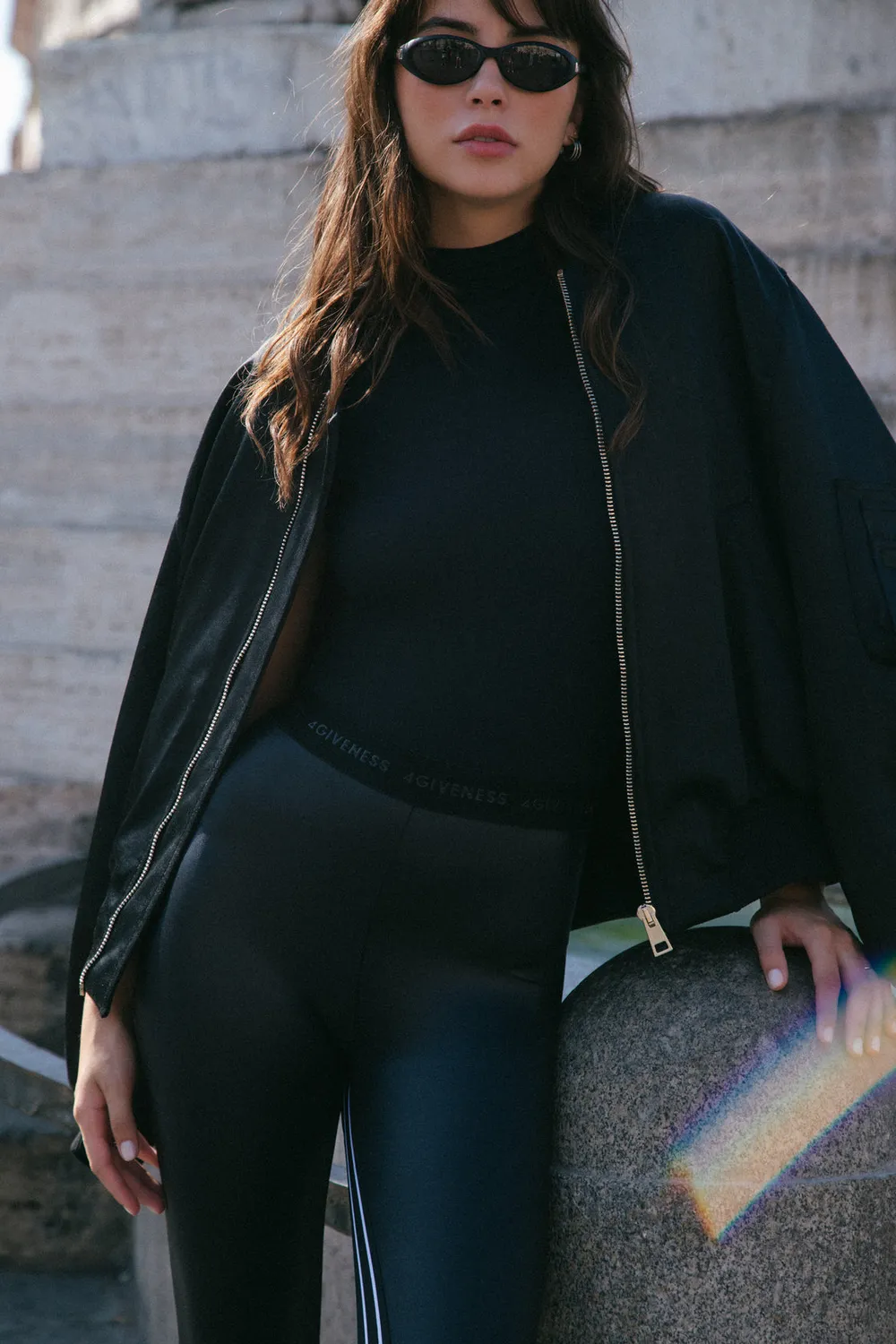 4 Giveness Bomber giubbotto uomo nero nylon lucido
