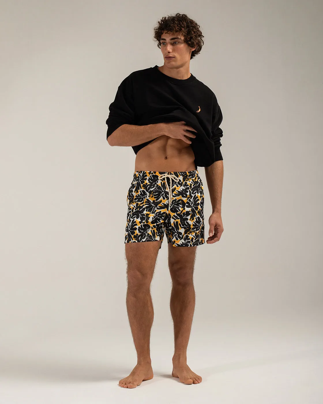 Mosso Sunwear Foliage boxer mare nero foglie gialle