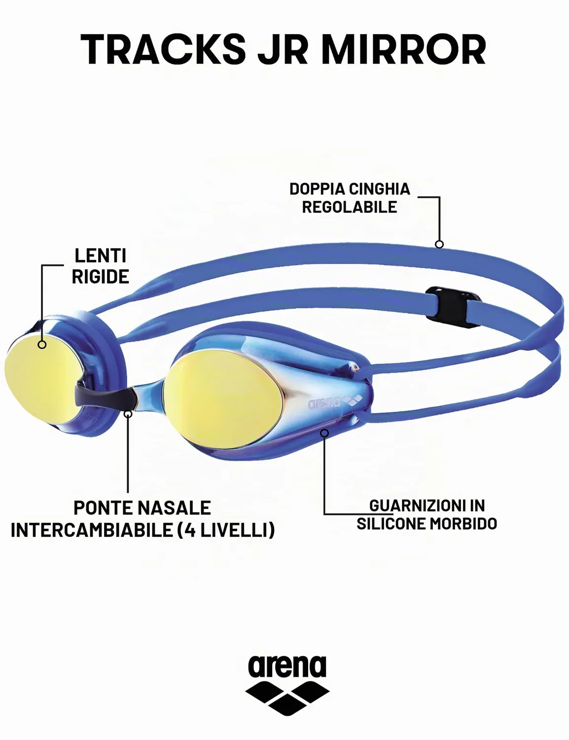 Arena Tracks Junior Mirror occhialini gara bimbi blu specchiati