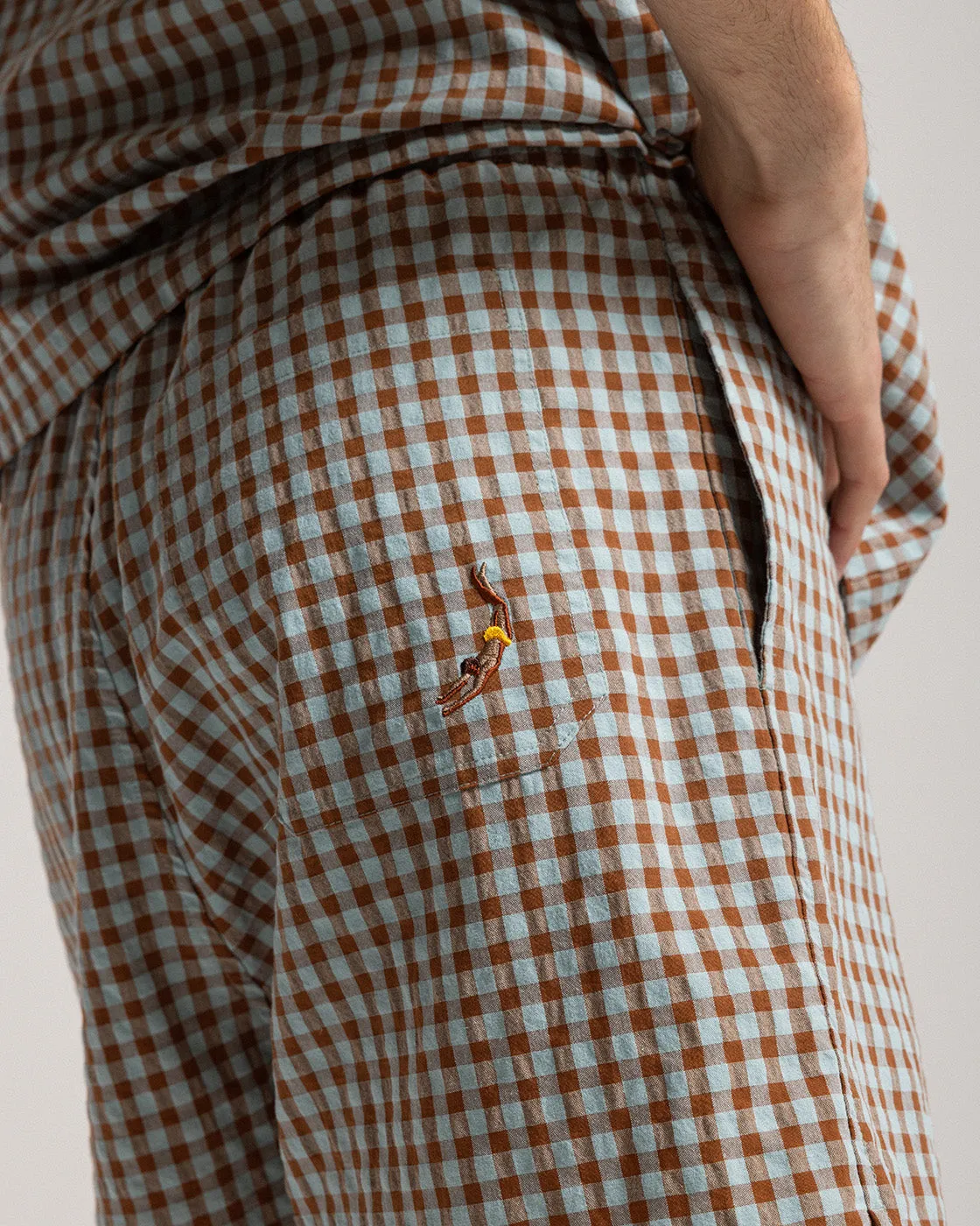 Mosso Sunwear Vicky Brown shorts seersucker marrone vichy