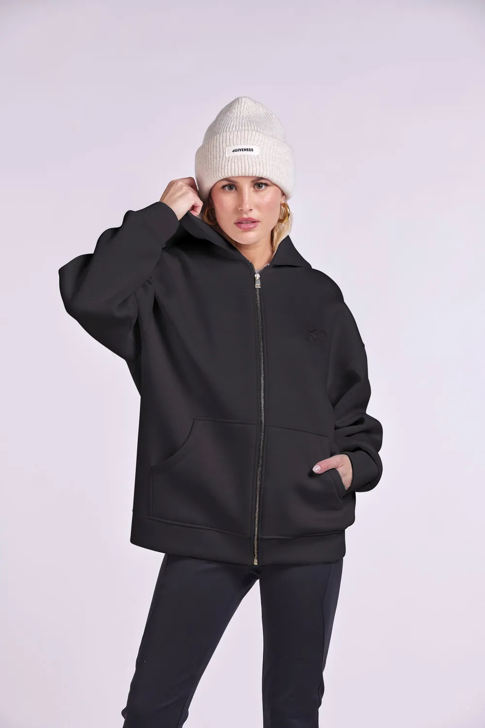 4Giveness 4GVS giacca zip cappuccio nera imbottita XS