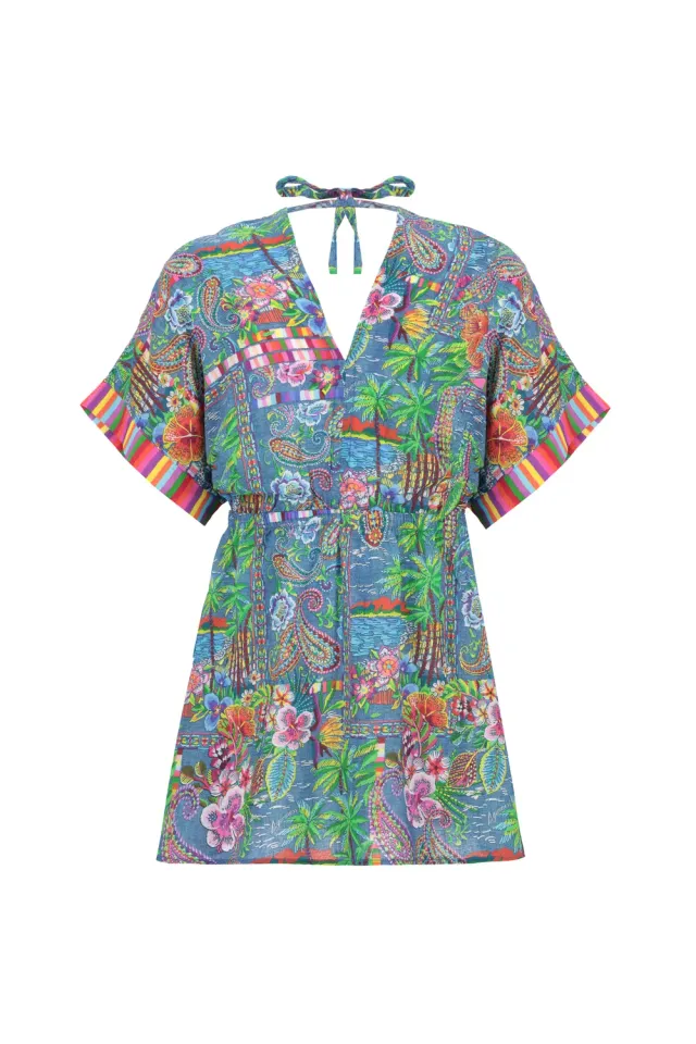 4 Giveness Mexican abito bimba denim scollo V