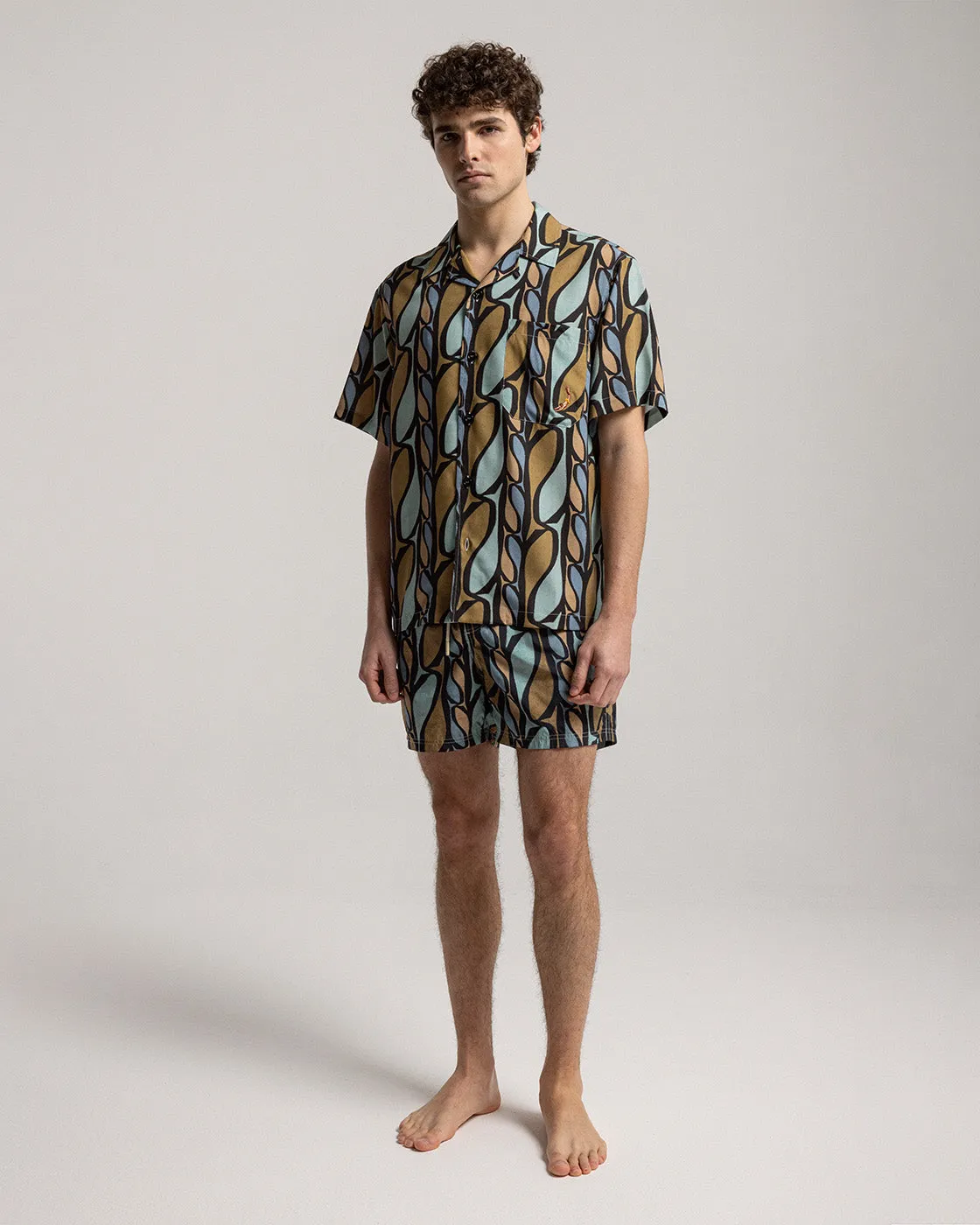 Mosso Sunwear Pesci camicia Tencel fantasia pesci marrone