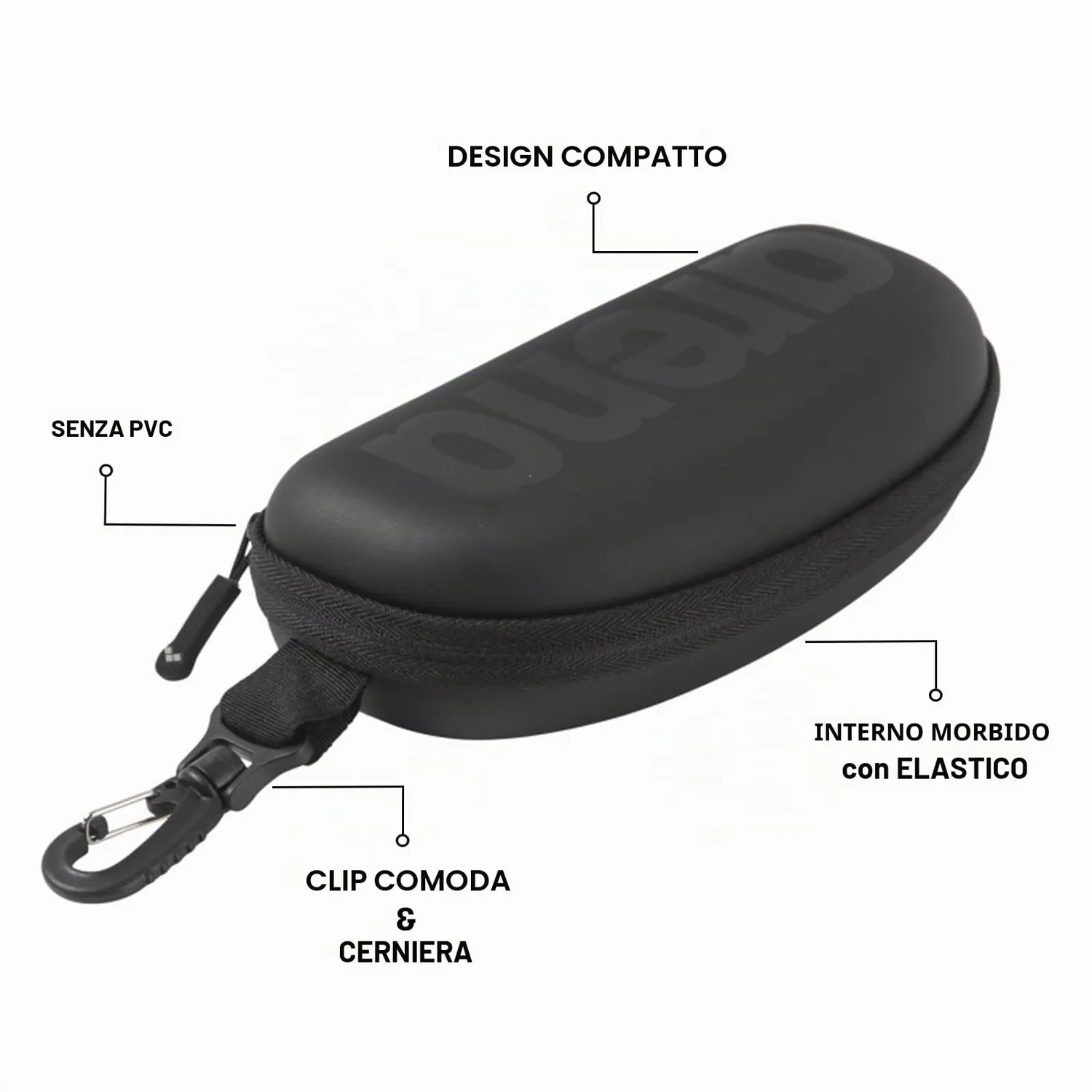 Arena Goggle Case astuccio occhialini rigido nero All-black