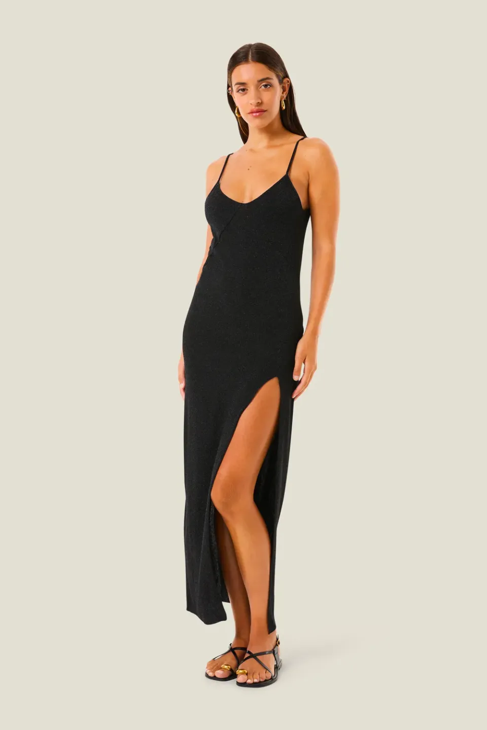 4Giveness Color Lurex abito lungo nero