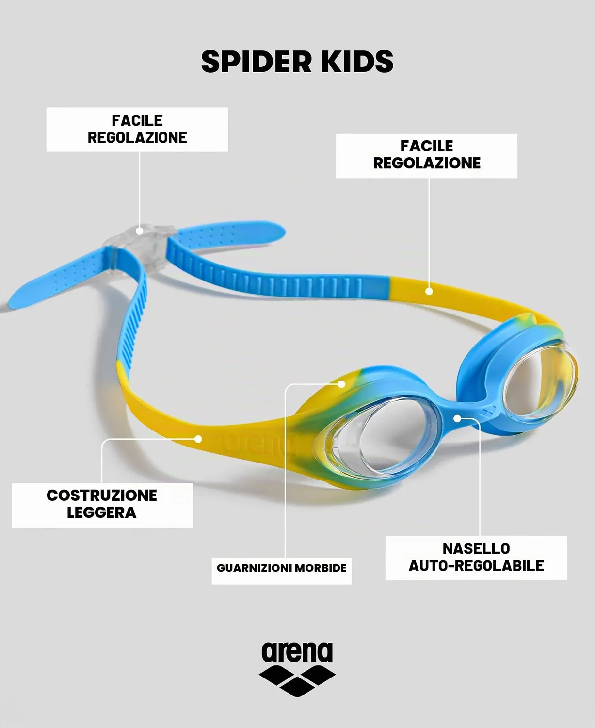 Arena Spider Kids occhialini multicolor lenti scure 2-5 anni