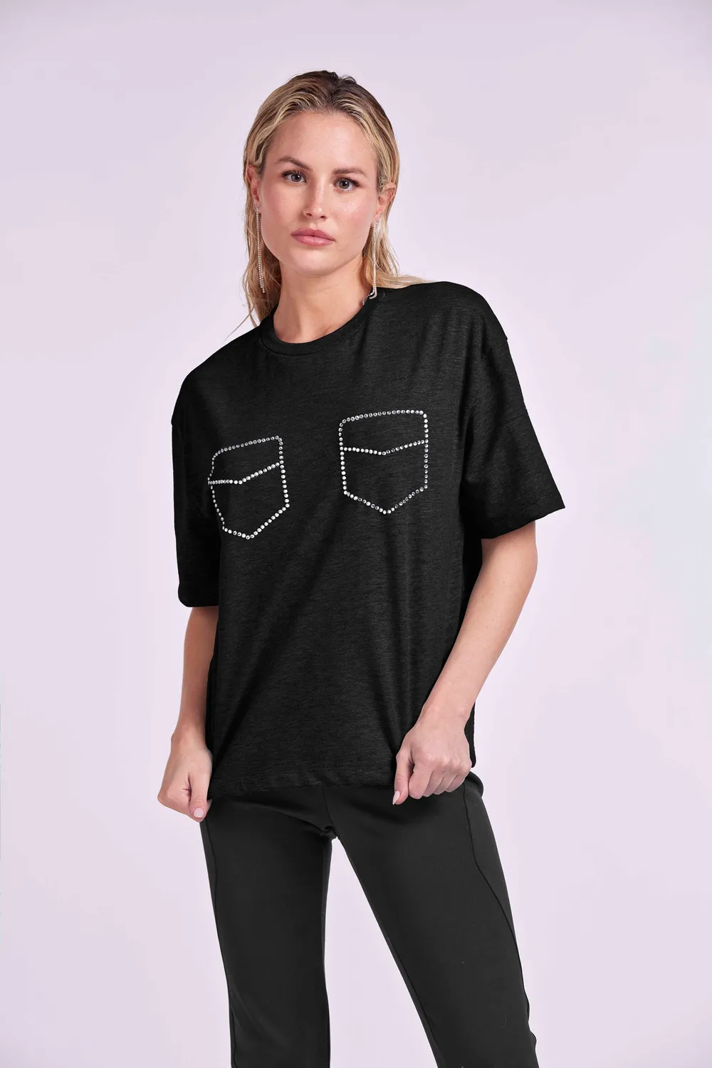 4 Giveness Strass Pockets t-shirt grigia tasche strass