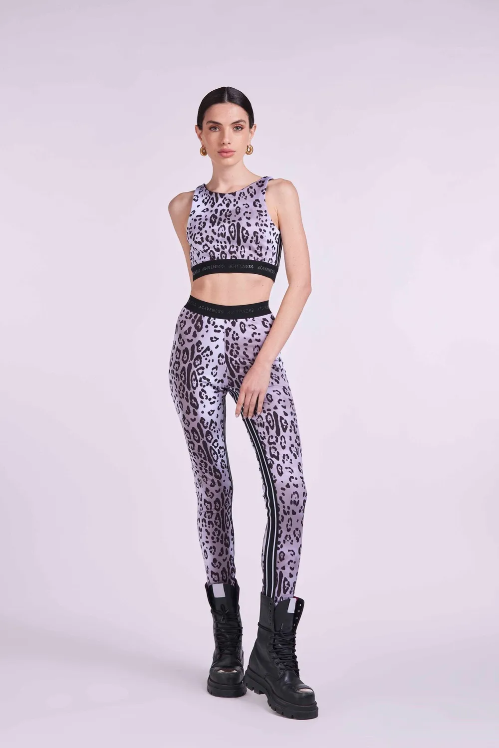 4 Giveness Top Lycra Leopardata top grigio lycra