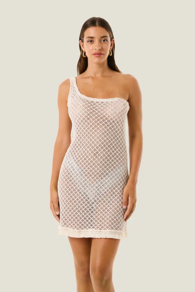 4 Giveness Natural Mesh Abito Corto Ecru Leggero