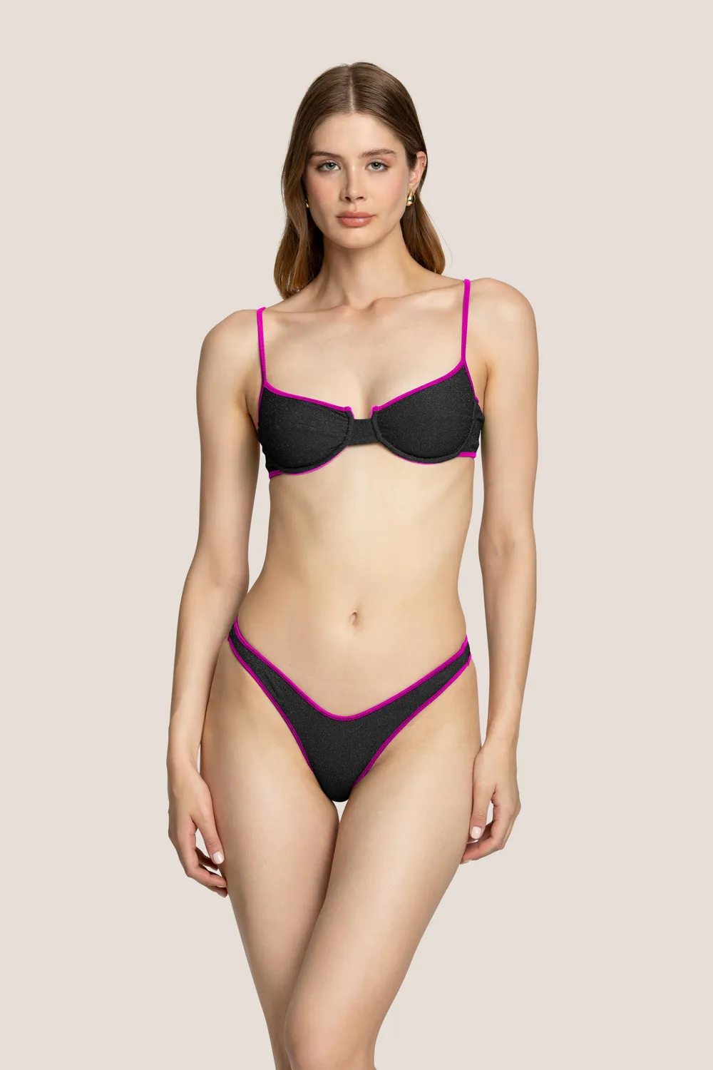 4 Giveness Lurex bikini balconcino bicolor verde-viola