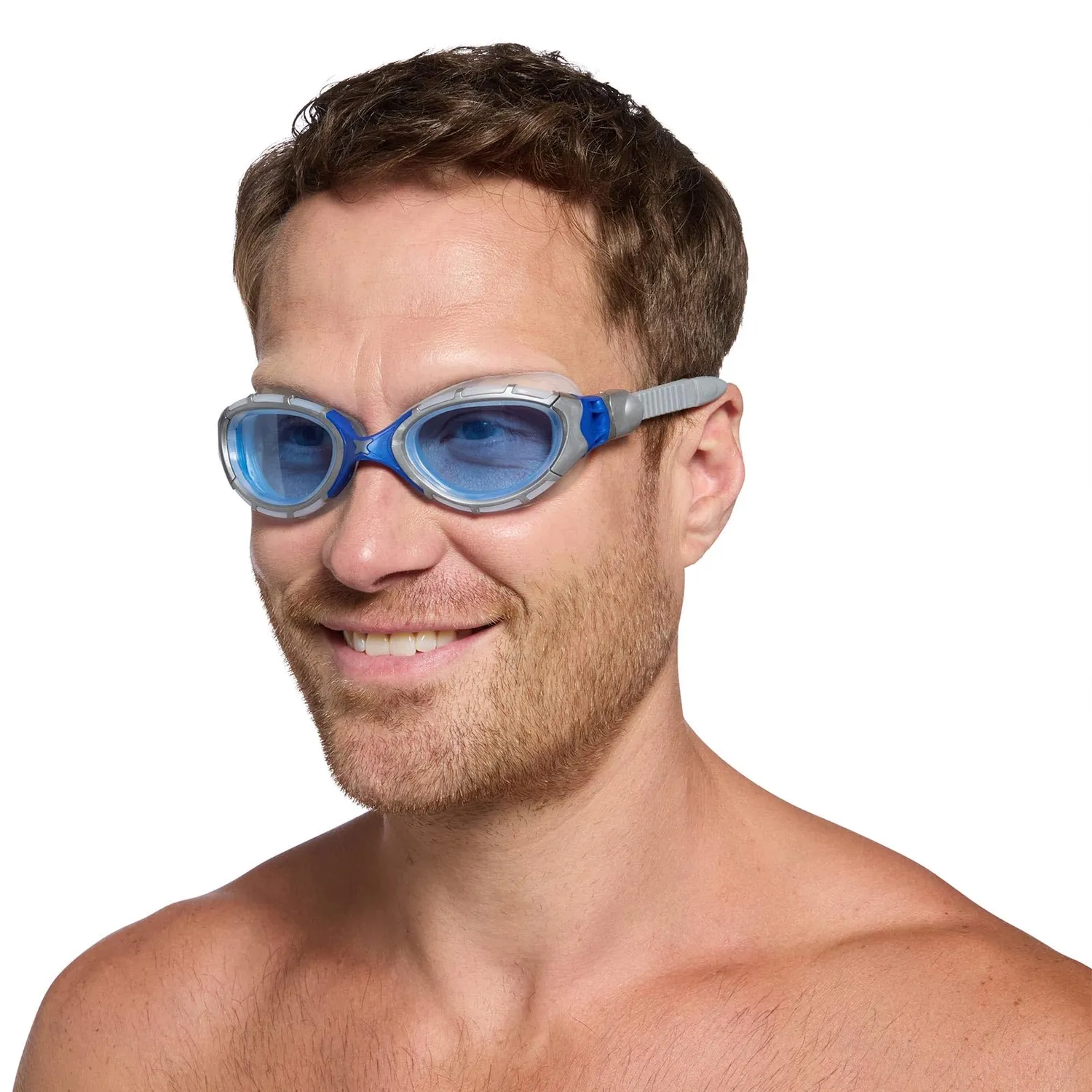 Zoggs Predator Flex occhialini nuoto grigio blu lenti blu