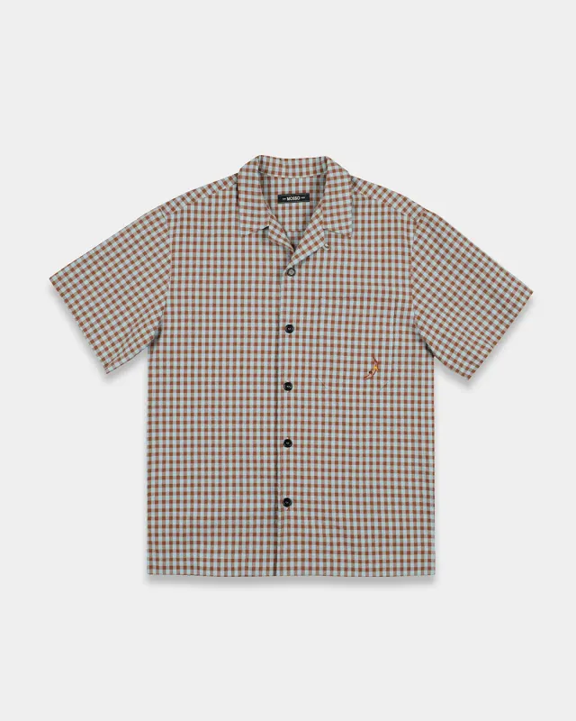 Mosso Sunwear Vichy camicia marrone seersucker cotone