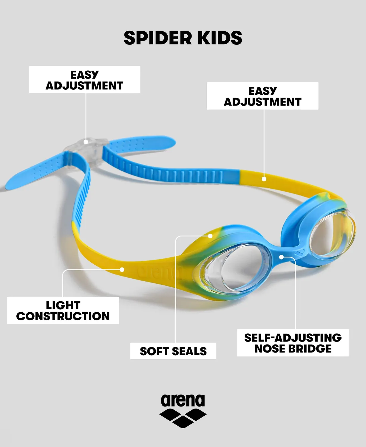 Arena Spider Kids occhialini nuoto lightblue-blue-blue antiappannamento