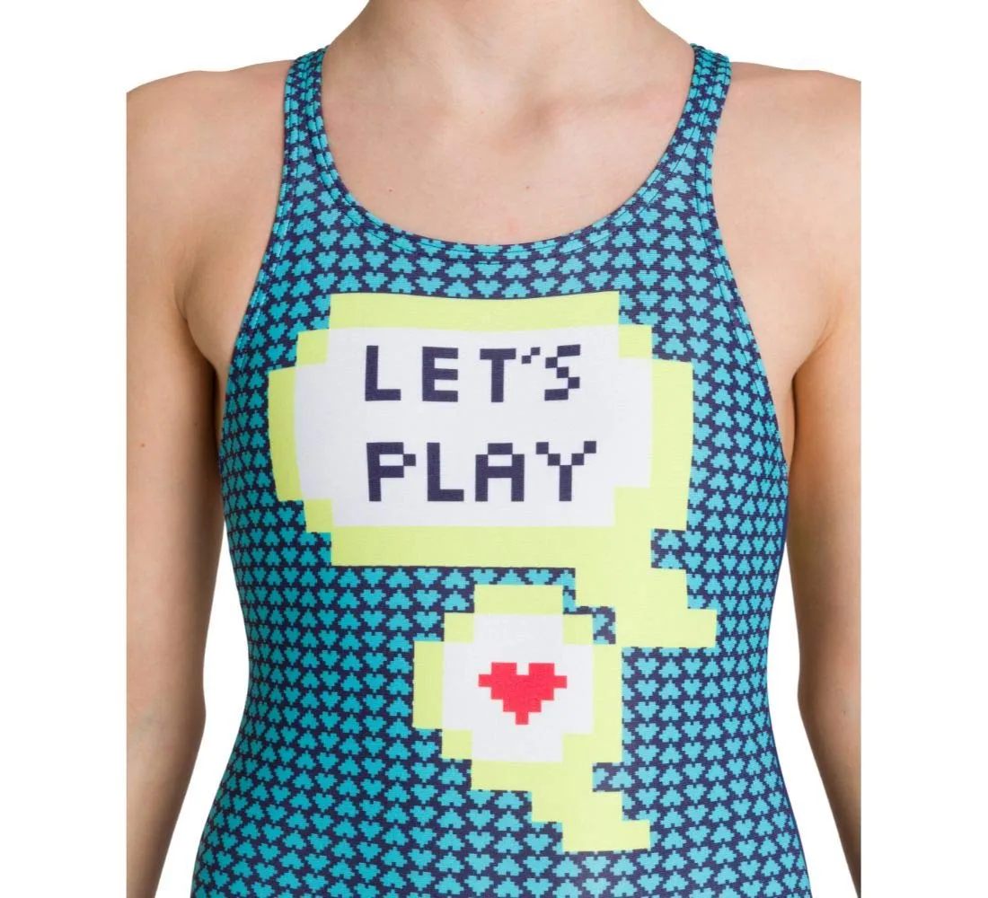 Arena Let's Play Jr V Back costume intero bambina navy-soft green 6-7