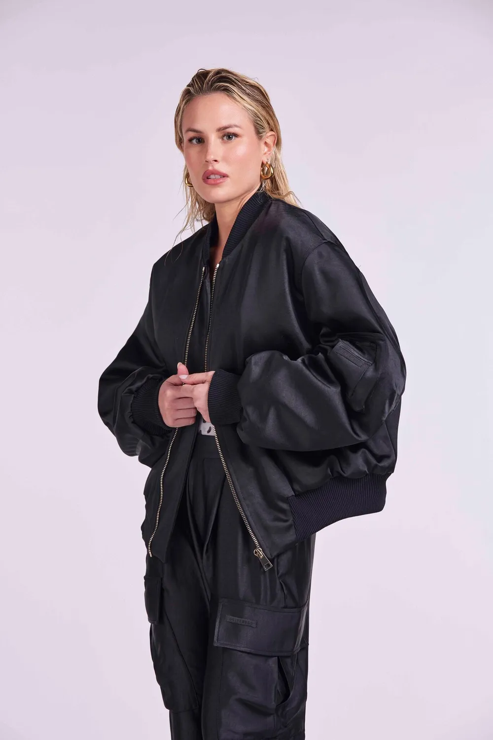 4 Giveness Bomber giubbotto uomo nero nylon lucido