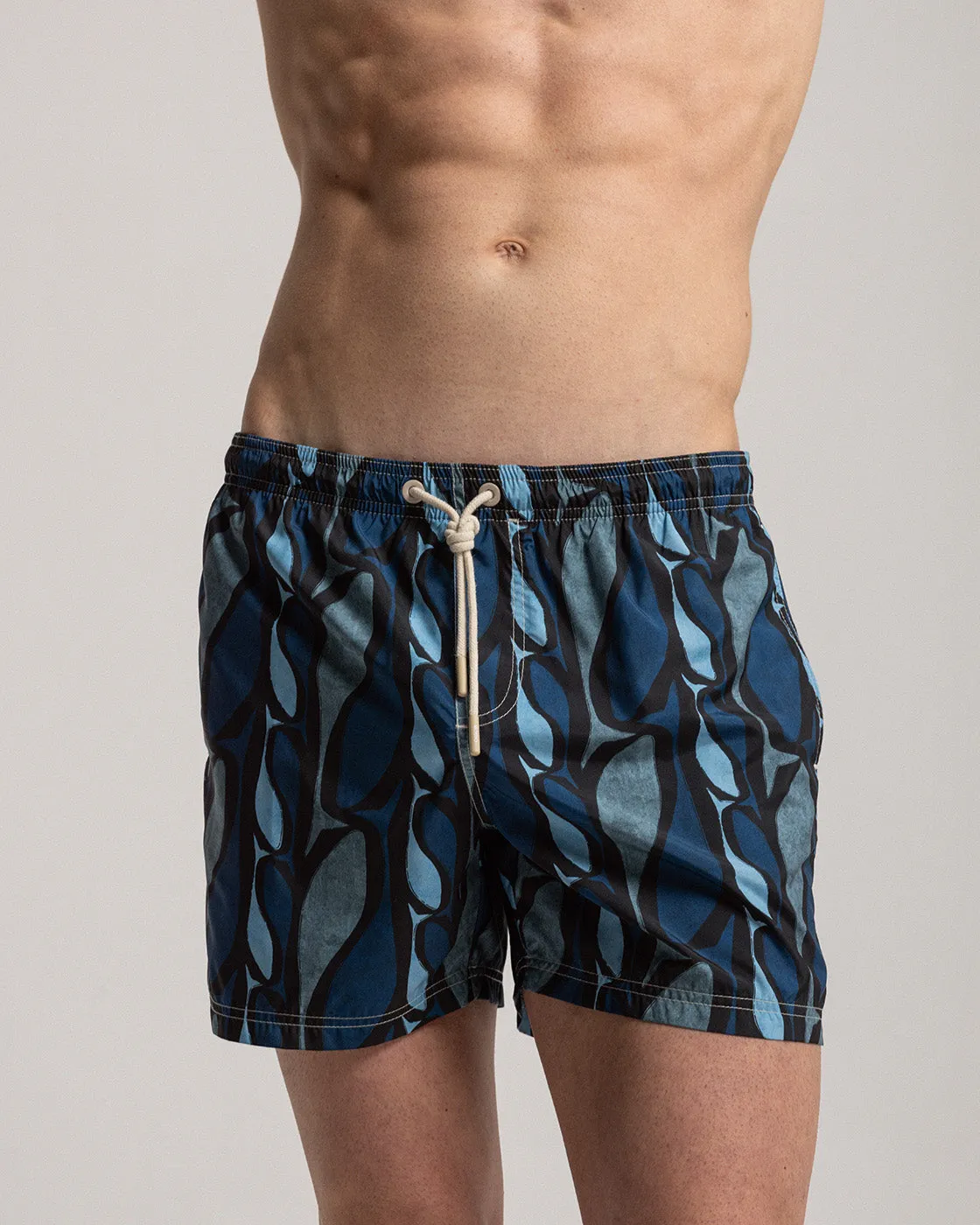 Mosso Sunwear Blue Pesci costume boxer mare blu nylon riciclato