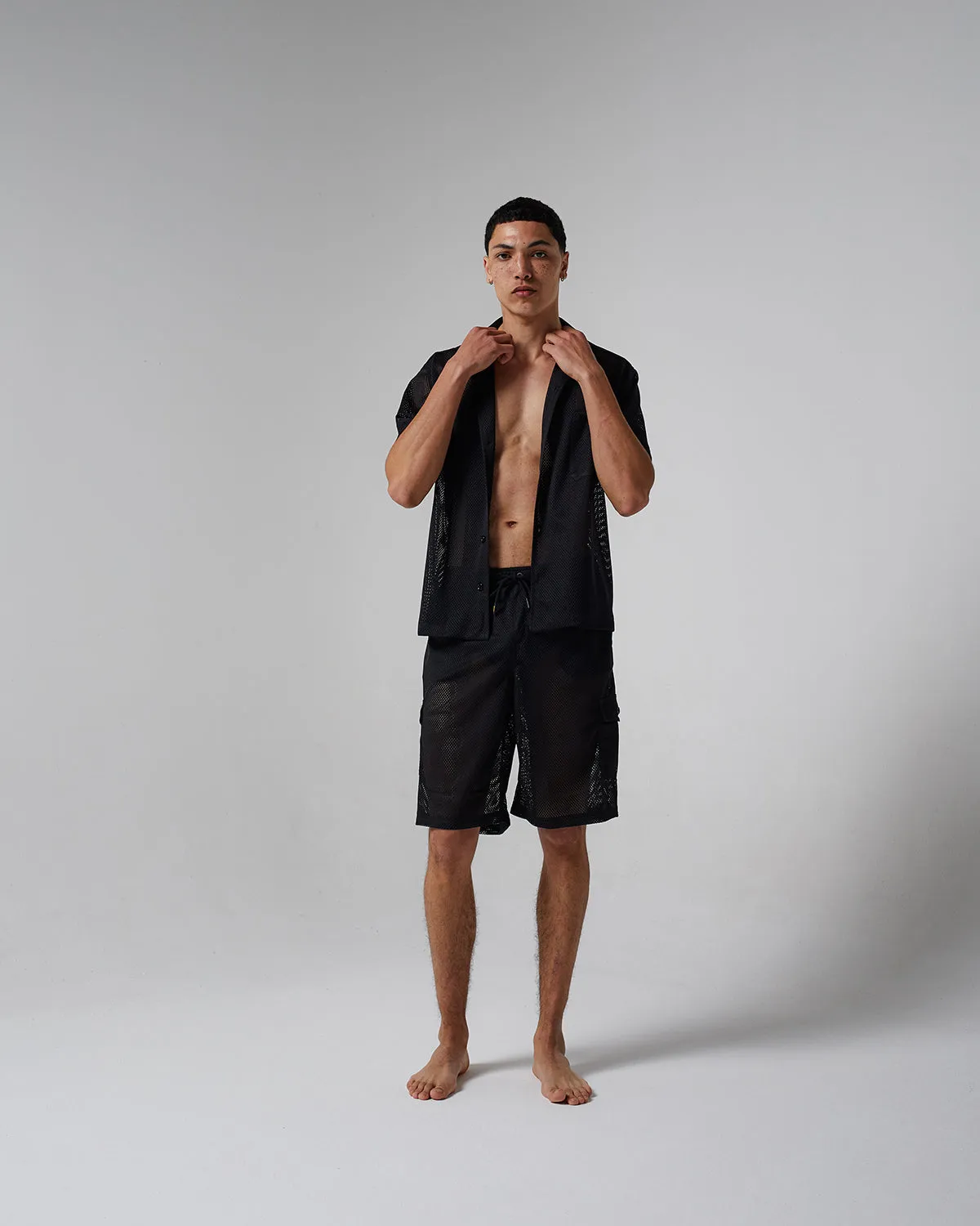 Mosso Sunwear camicia mesh nera manica corta