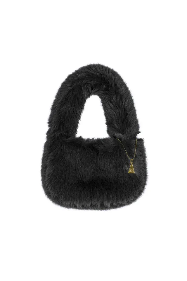4 Giveness borsa midi eco pelliccia nera 27x17 cm