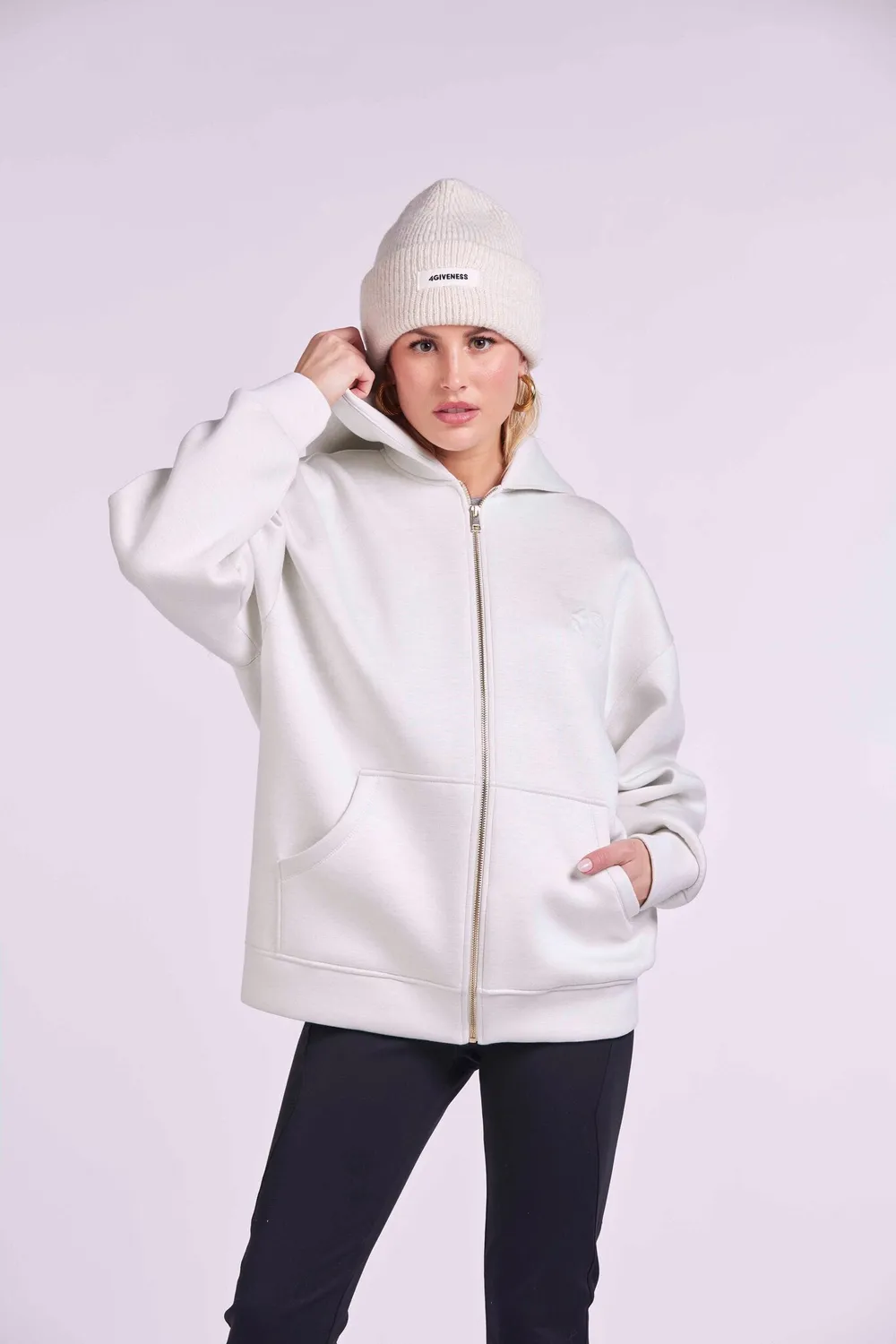 4 Giveness Shirt Hat Cappello Panna Misto Lana Unica
