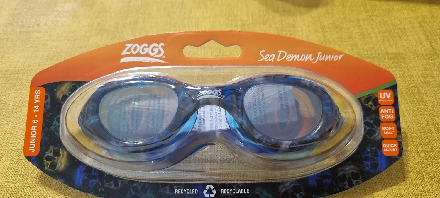 Zoggs Sea Demon Junior occhialini nuoto nero blu ologramma 6-14 anni