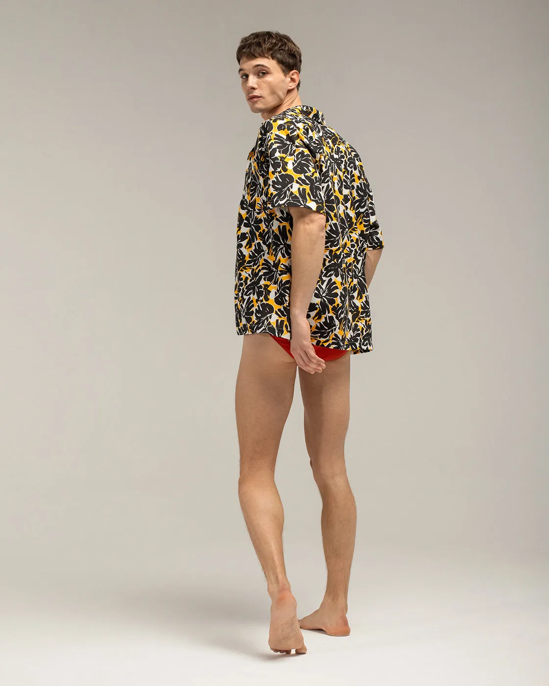 Mosso Sunwear Foliage camicia maniche corte nera gialla
