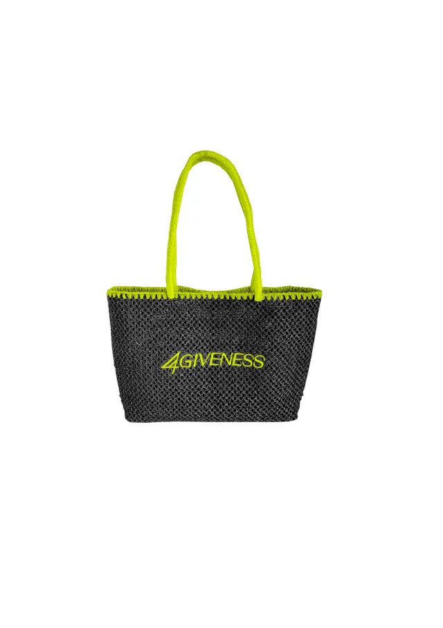 4Giveness borsa cartapaglia ricamo nera