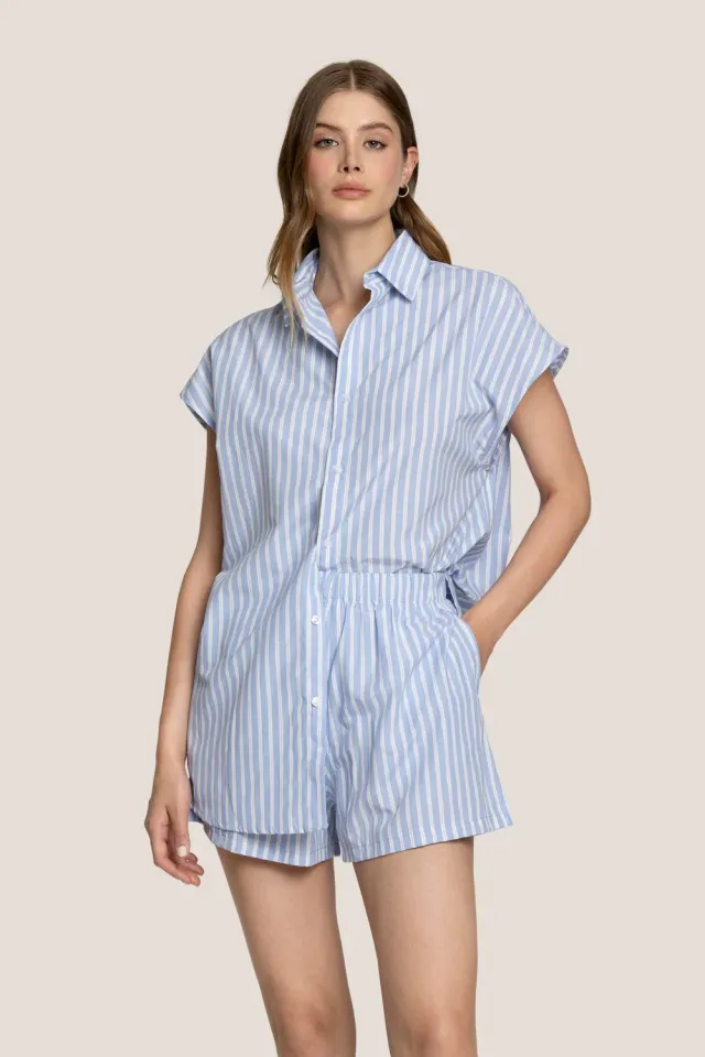 4Giveness Short Vertical Lines Shorts Donna Azzurro Righe