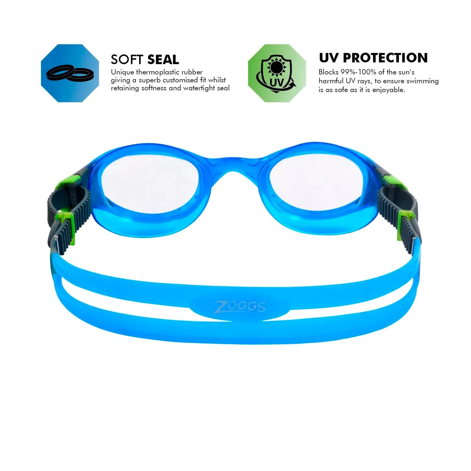 Zoggs Phantom 2.0 occhialini nuoto trasparente blu grigio interno