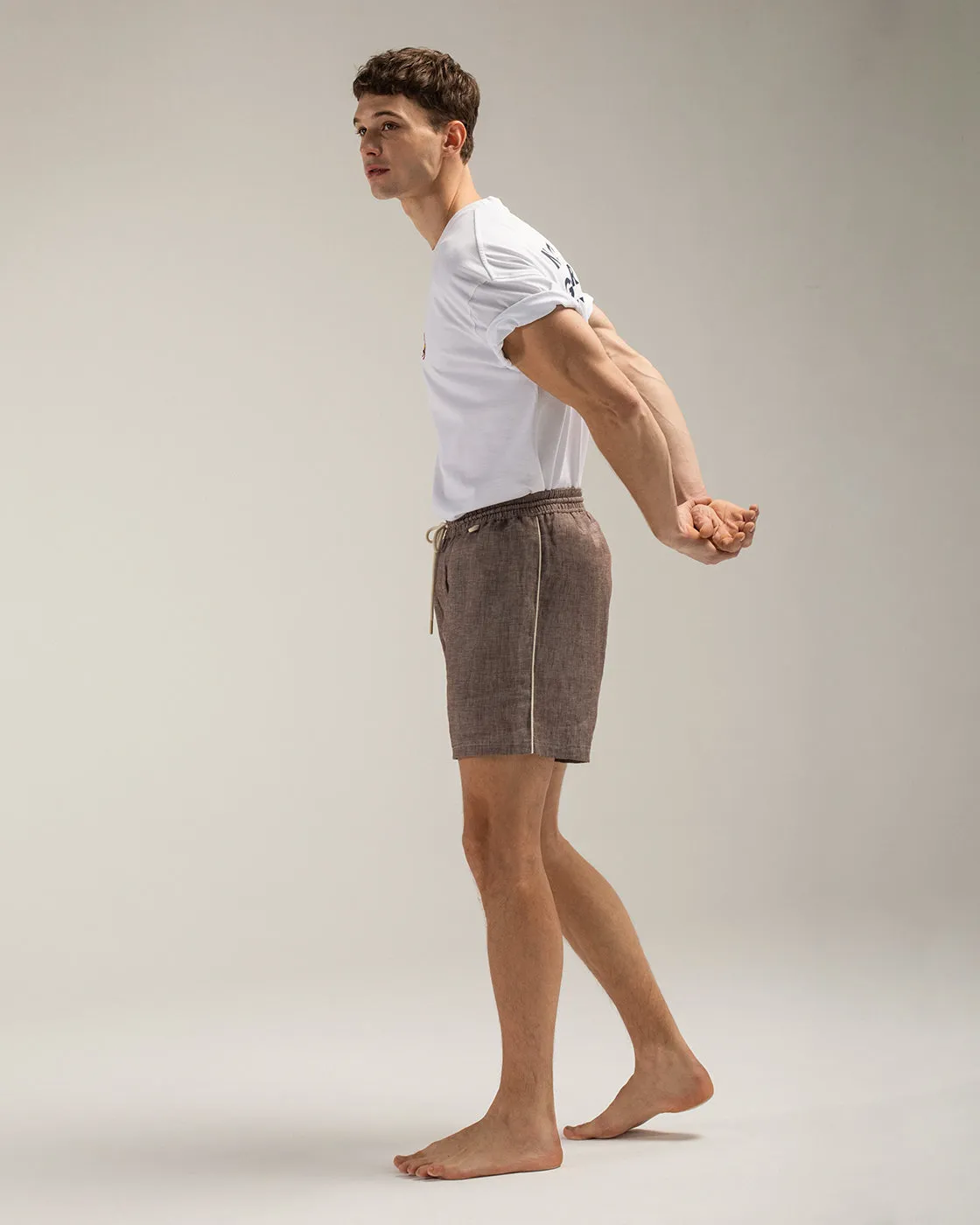 Mosso Sunwear Athens shorts lino marrone gamba dritta