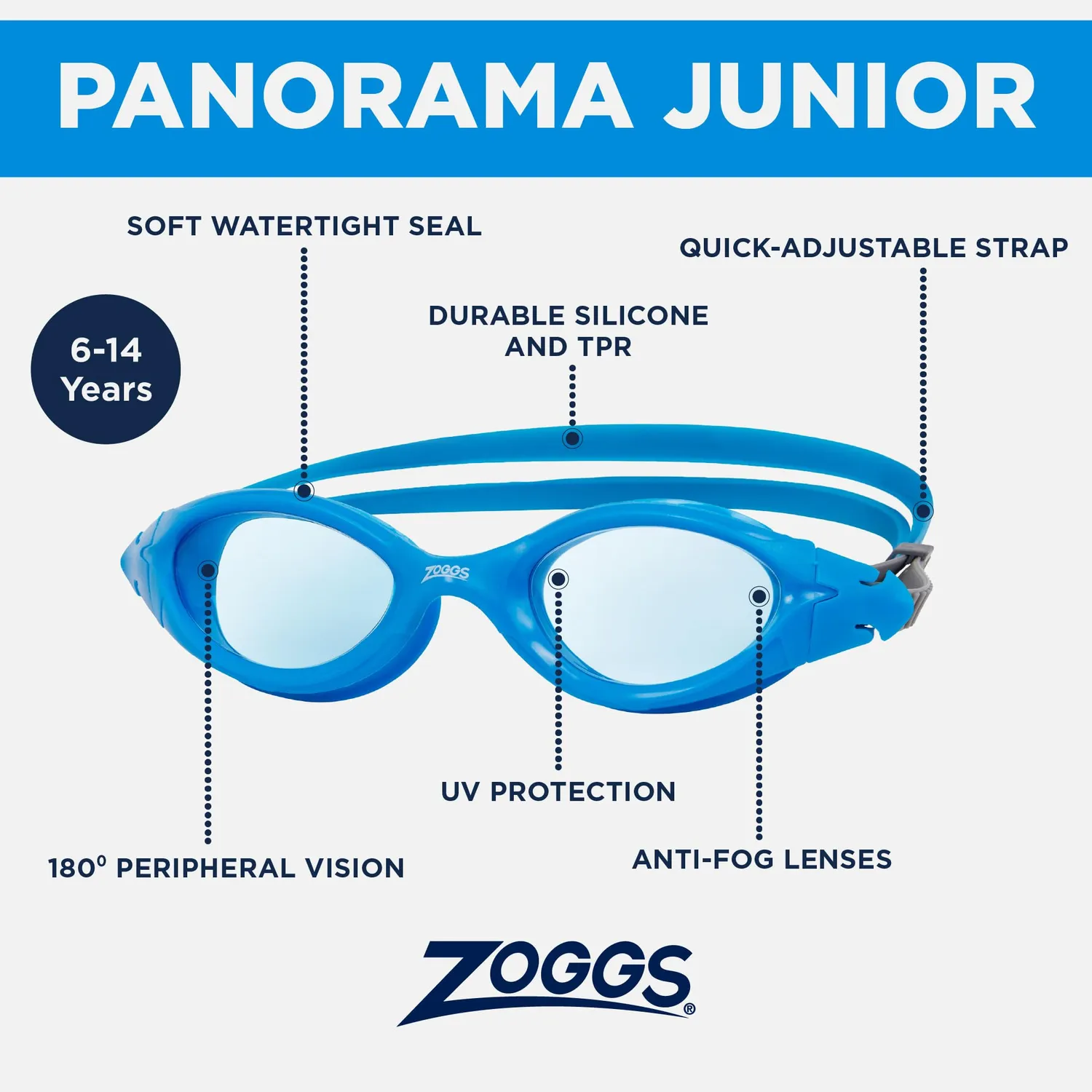 Zoggs Panorama Junior occhialini nuoto blu grigio tinta 6-14 anni