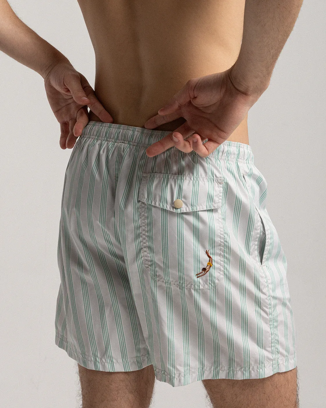 Mosso Sunwear Stripes boxer mare verde a righe con rete