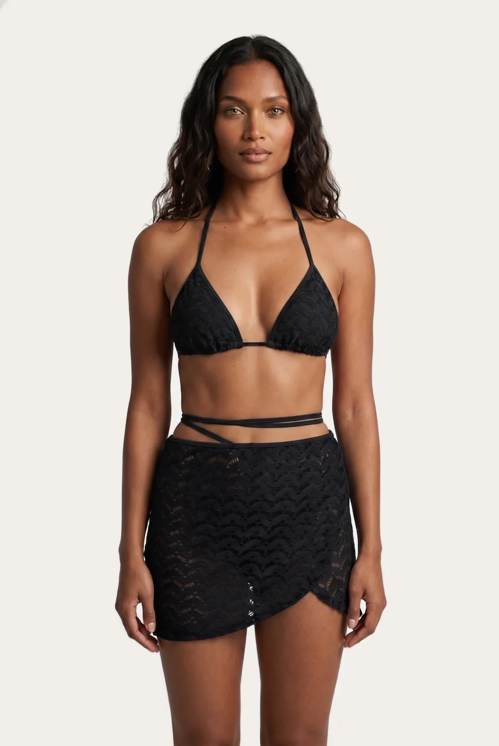 4Giveness Pareo Mesh Crochet gonna mare nero rete