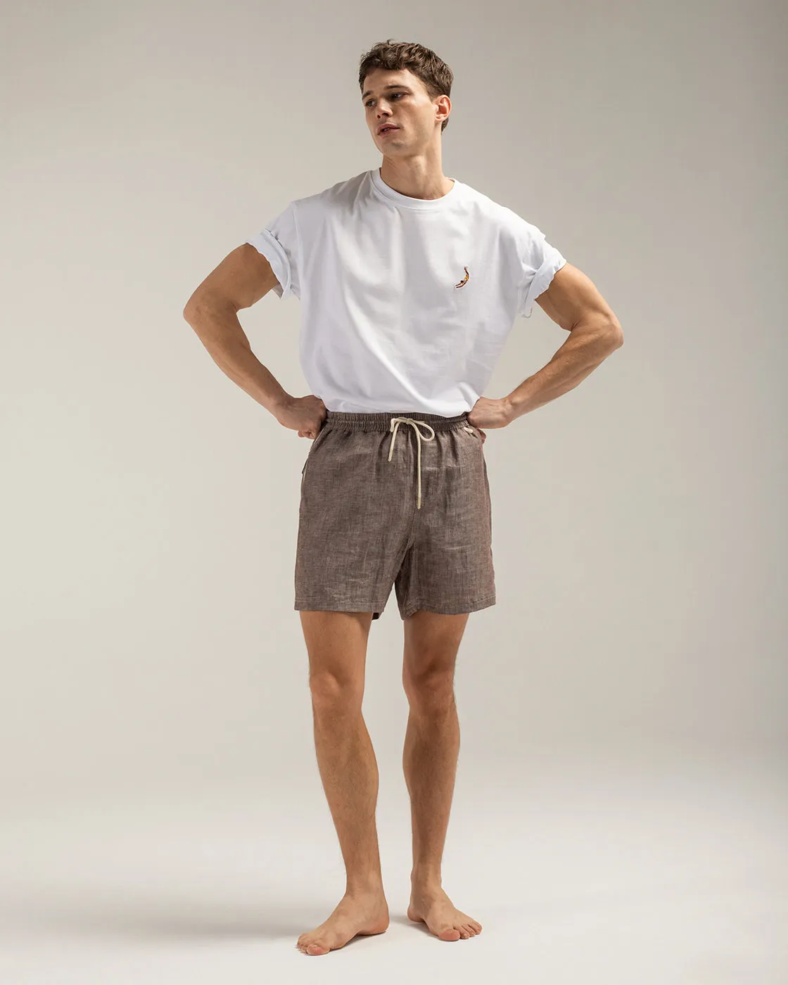 Mosso Sunwear Athens shorts lino marrone gamba dritta