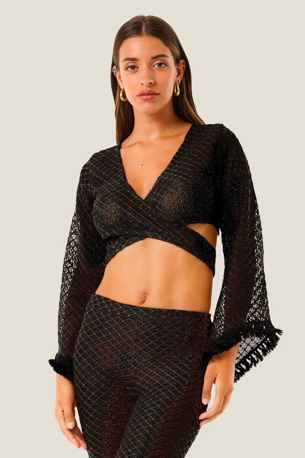 4 Giveness Natural Mesh maglia annodata ecru traforata