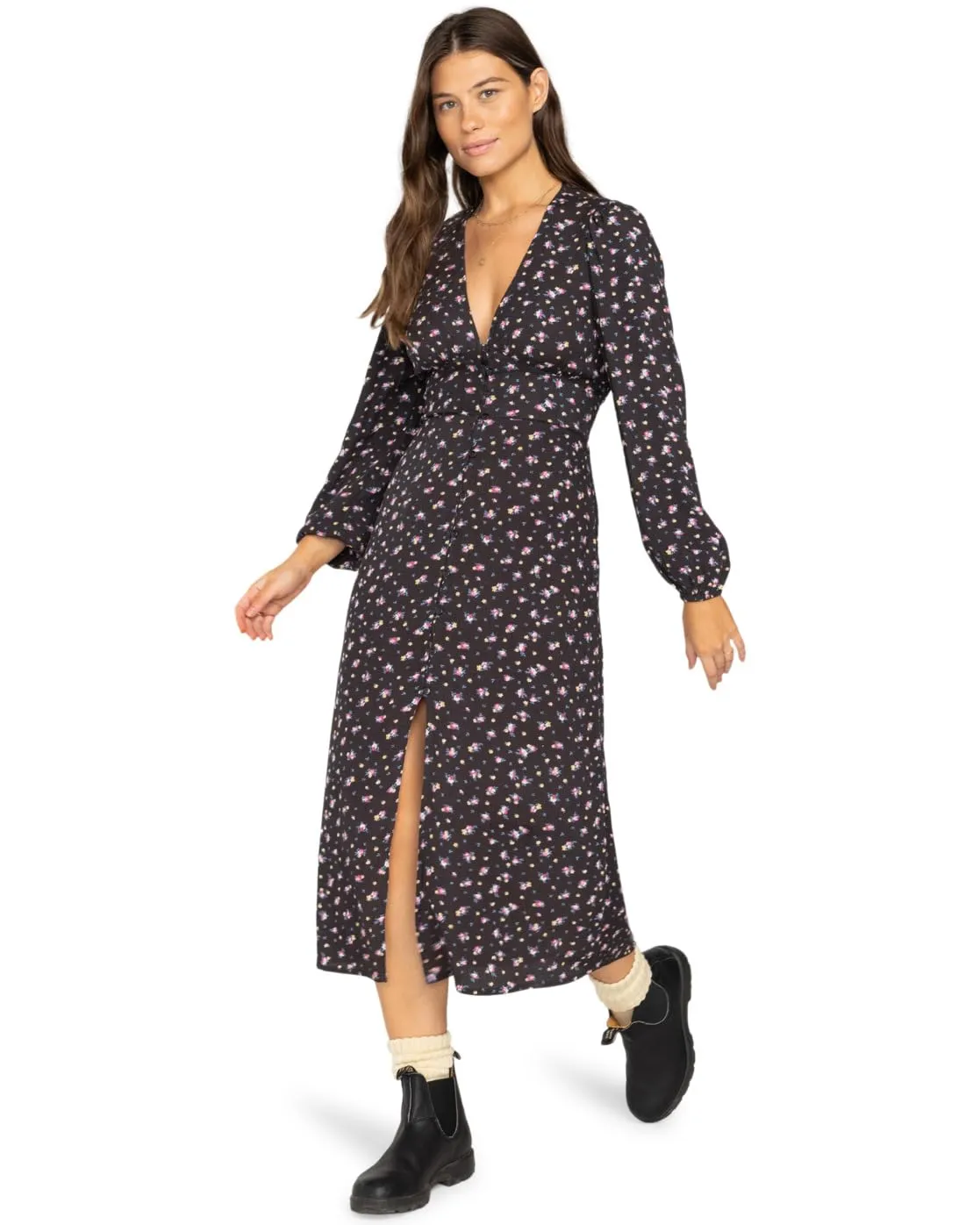 Billabong Cool Night vestito donna XL midi viscosa scollo V