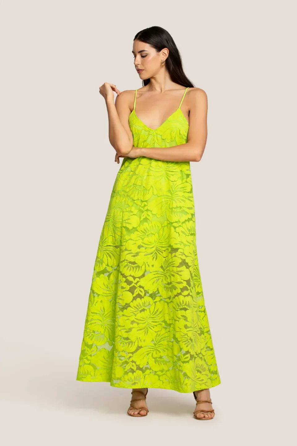 4 GIVENESS Blossom Lace abito lungo verde pizzo