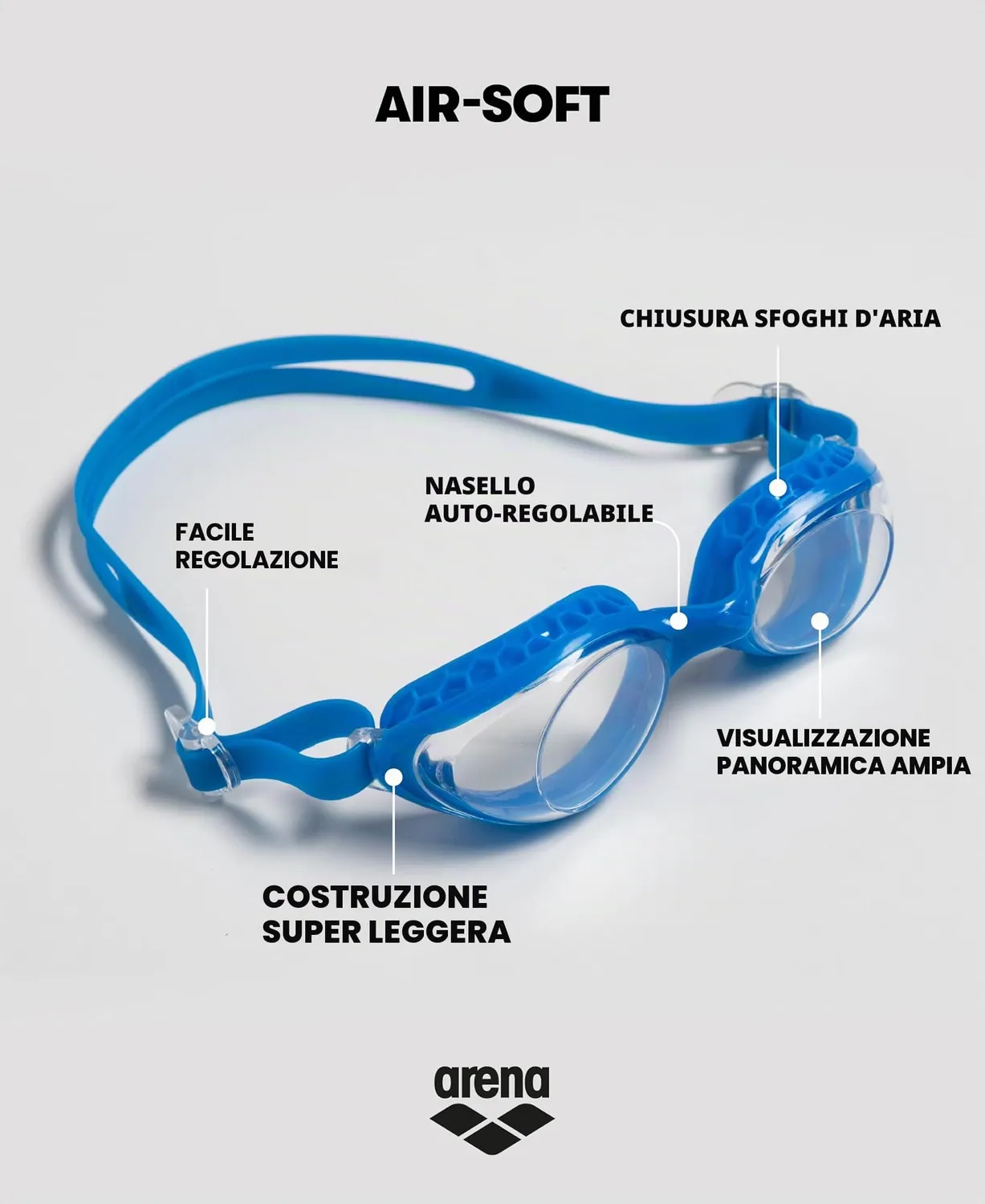 Arena Air-Soft occhialini nuoto lenti trasparenti antiappannamento