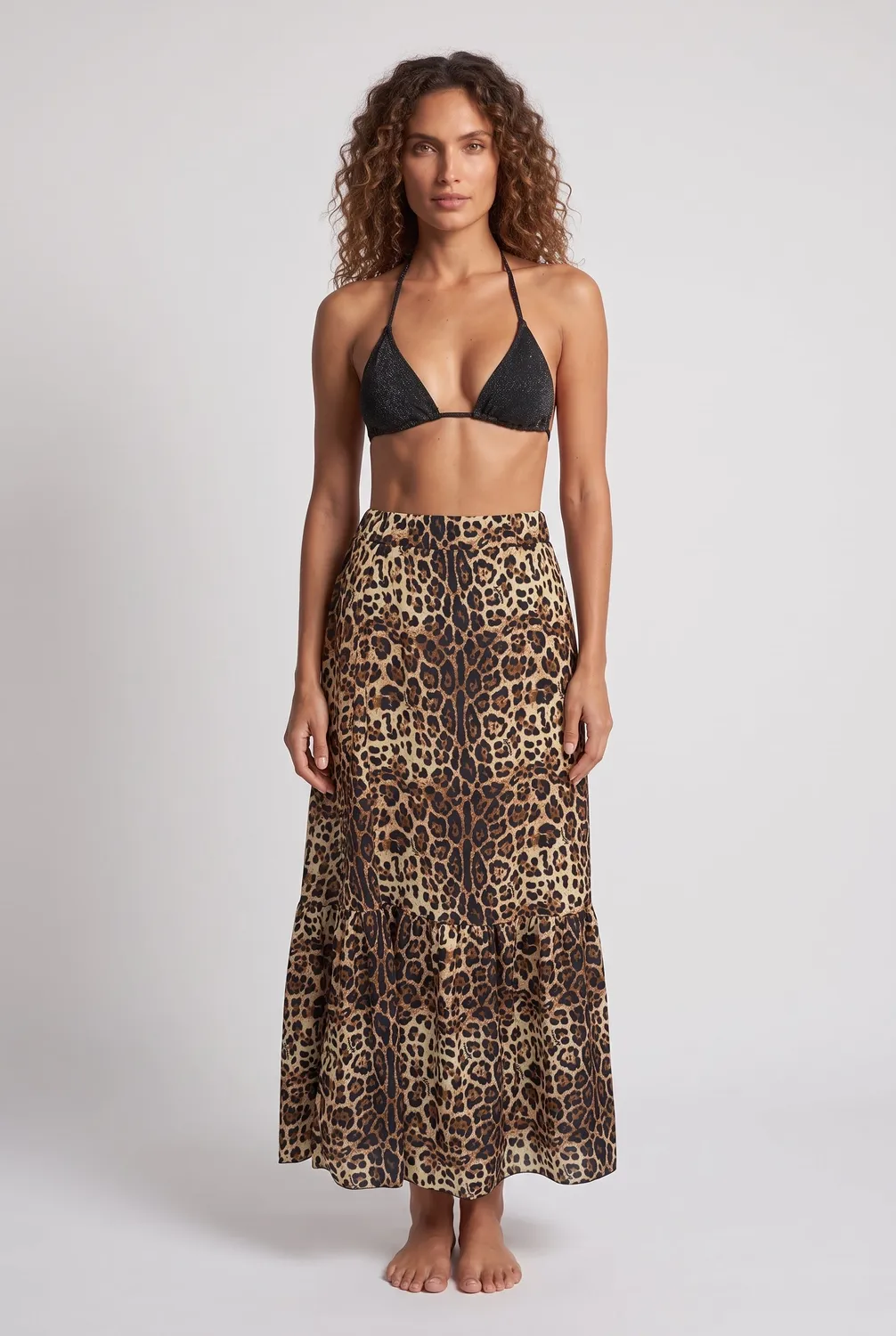 4 Giveness Georgette gonna lunga leopard fuxia leggera