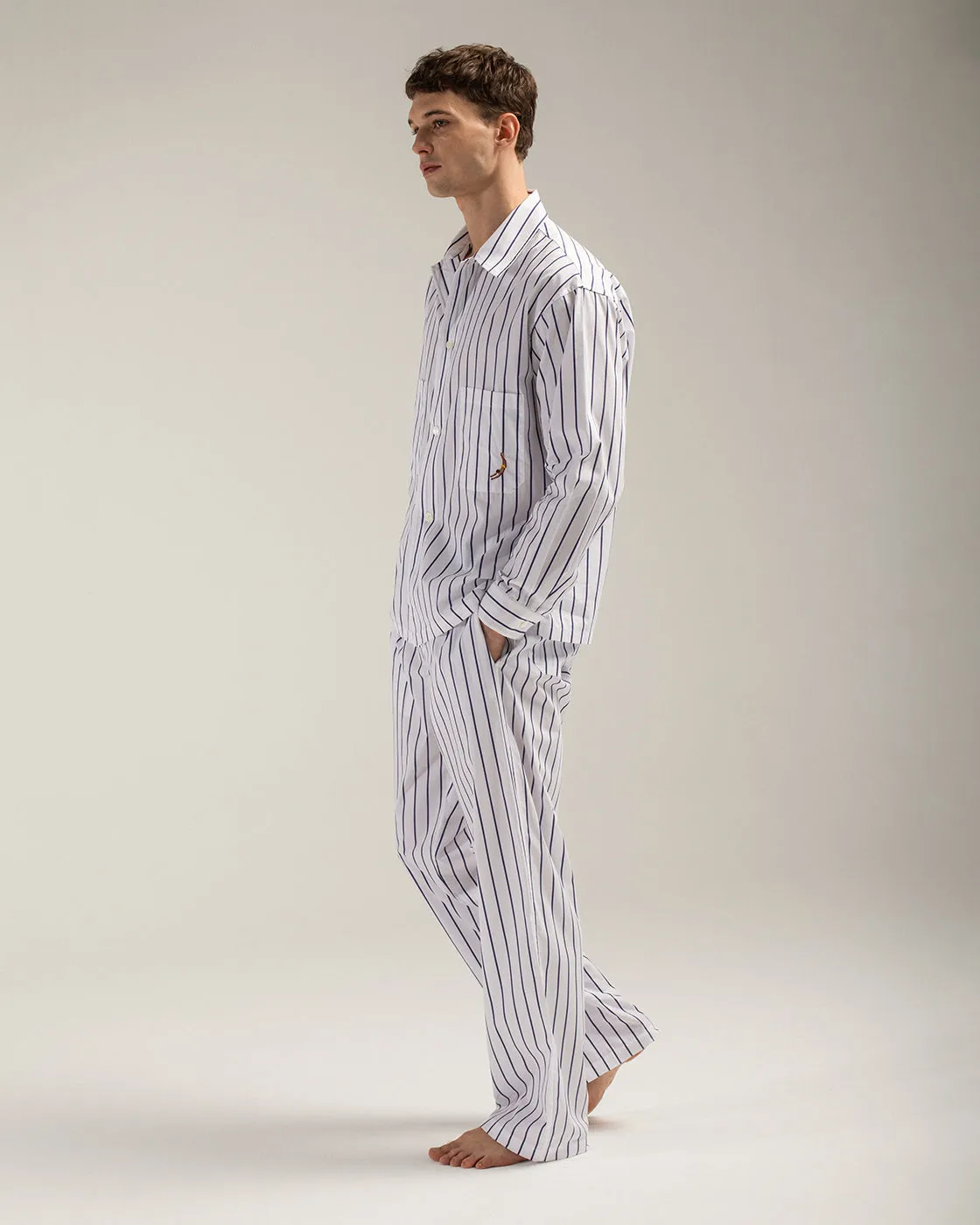 Mosso Sunwear camicia cotone blu a righe manica corta