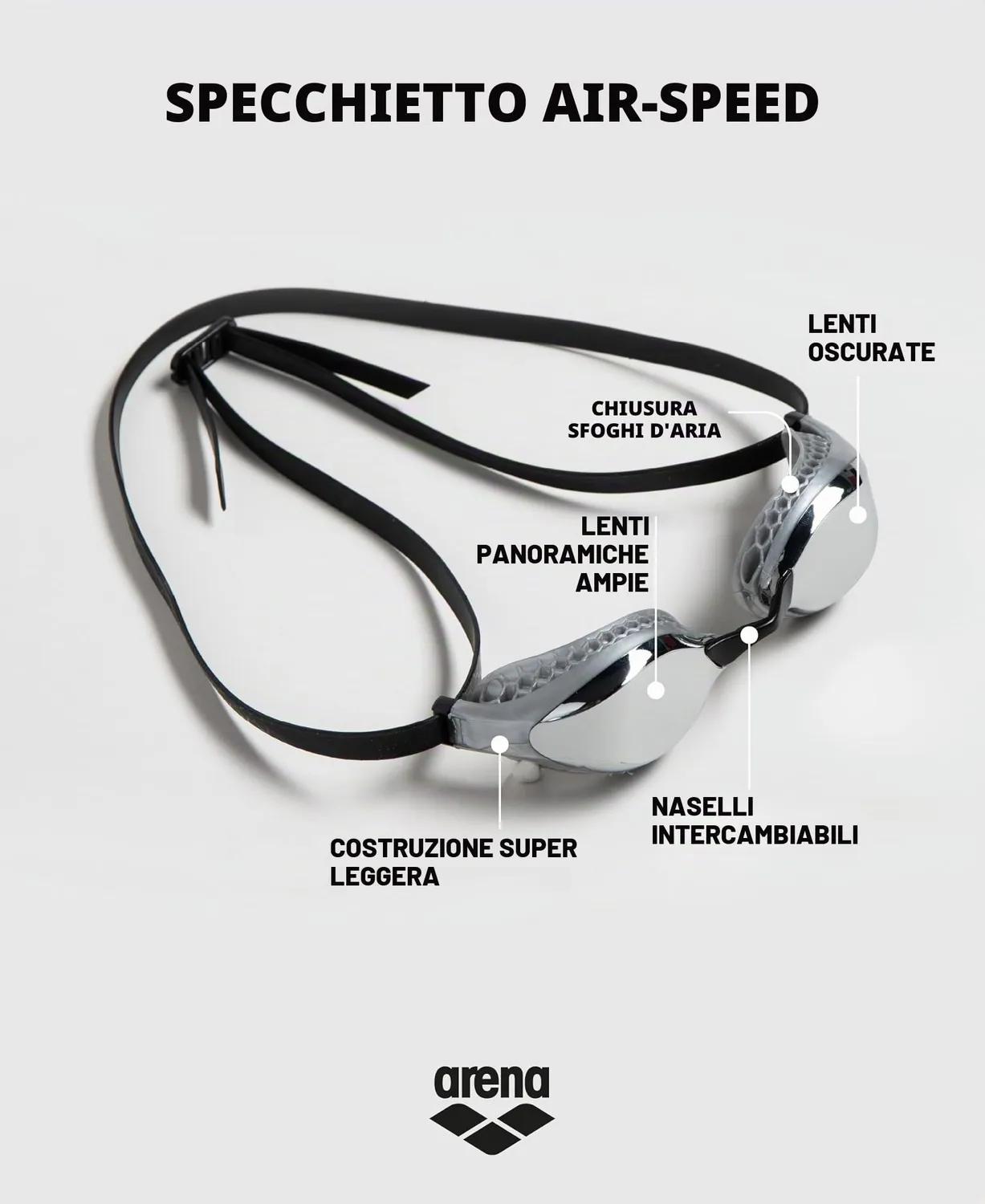 Arena Airspeed Mirror occhialini nuoto lenti scure
