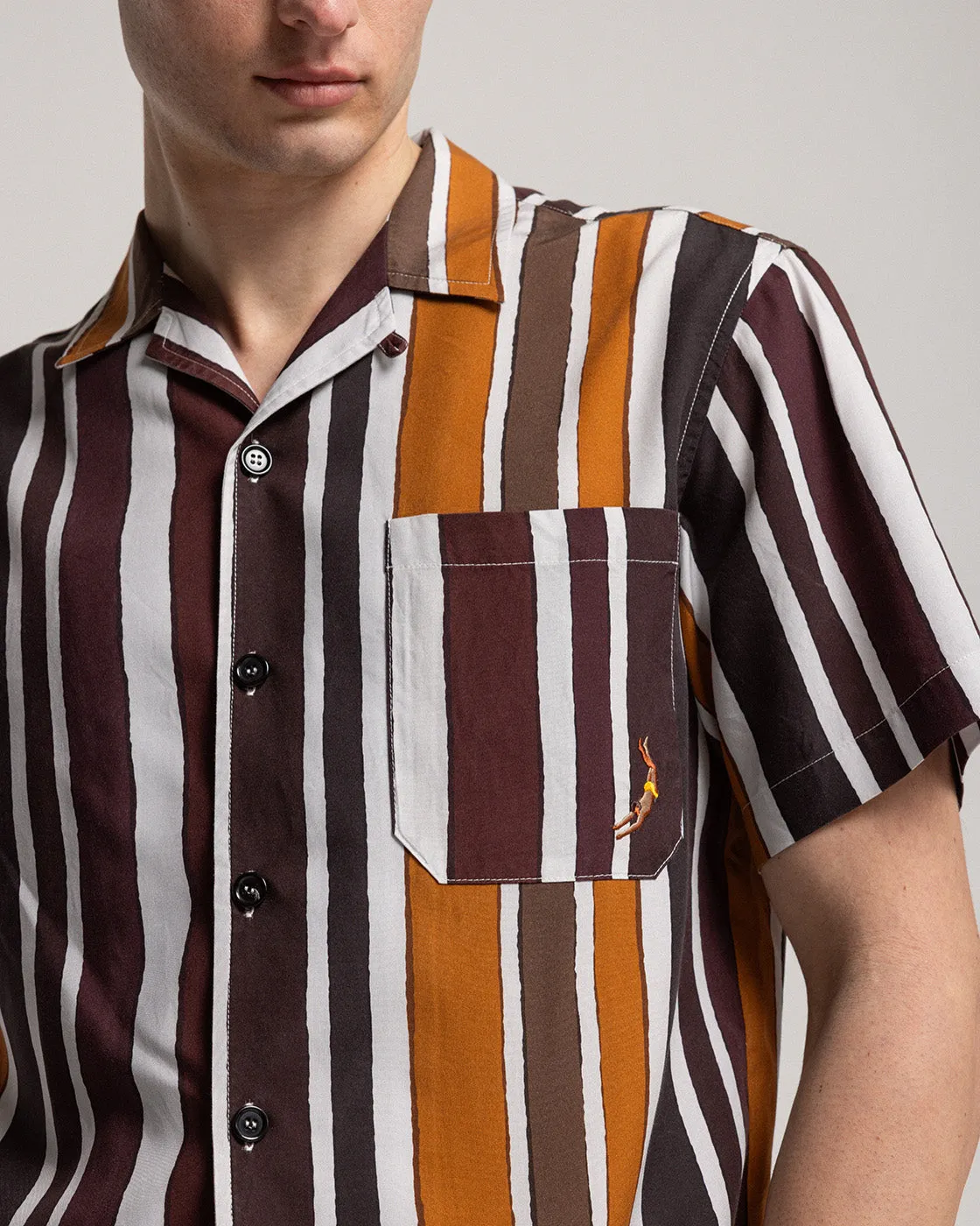 Mosso Sunwear Baiadera camicia marrone a righe maniche corte