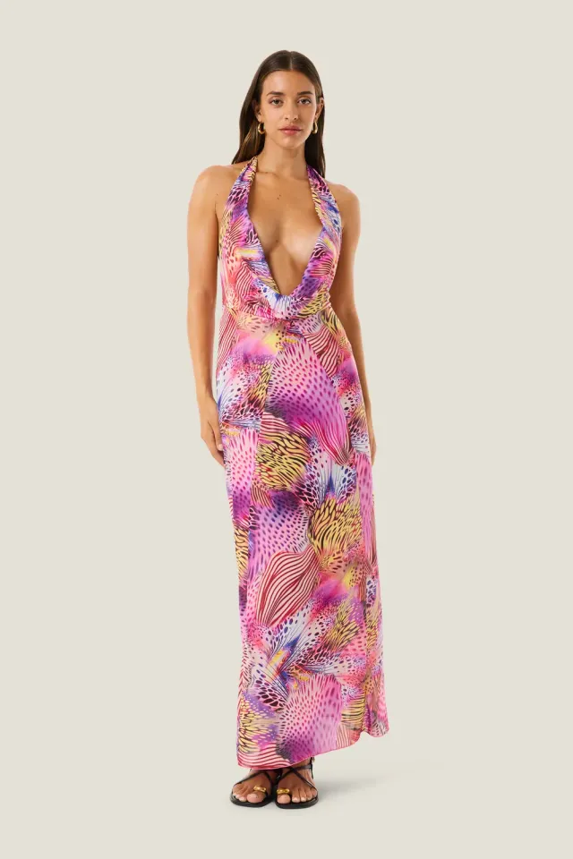 4 Giveness Pink Butterfly abito lungo fantasia rosa